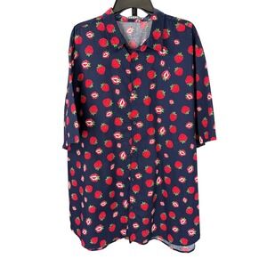 JOGAL XXXL Mens Shirt Button Down Strawberry Print Short Sleeve Casual Fun Print